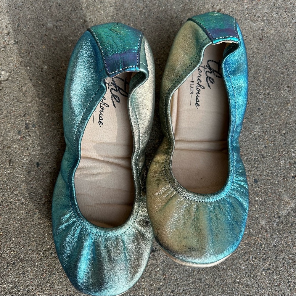 The Storehouse Flats Metallic Teal to Gold Foldable Ballet Flats